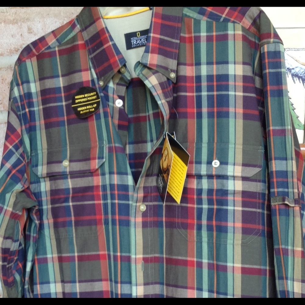 NWT National Geographic Travel  100% Cotton Plaid
